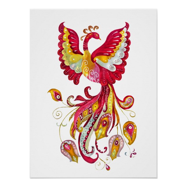Póster Watercolor Firebird o Phoenix Fantasy Creature (Anverso)