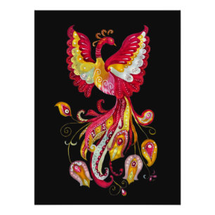 Póster Watercolor Firebird o Phoenix Fantasy Creature