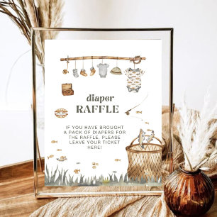 Póster Watercolor Fishing Diaper Raffle Baby Shower