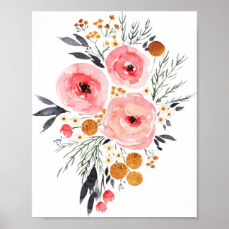 Póster Watercolor Floral 8x10 Poster Print