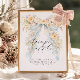 Póster Watercolor Floral Bow Baby Shower Diaper Raffle