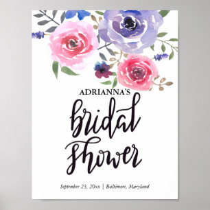 Póster Watercolor Floral Bunch Bridal Shower Script