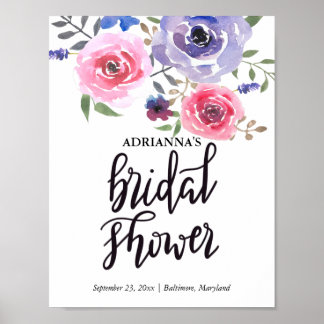 Póster Watercolor Floral Bunch Bridal Shower Script