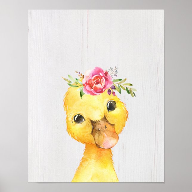 Póster Watercolor Floral Duck Farmhouse Style Art (Frente)