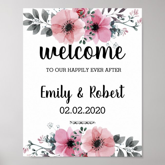 Póster watercolor Floral Foliage Wedding (Frente)