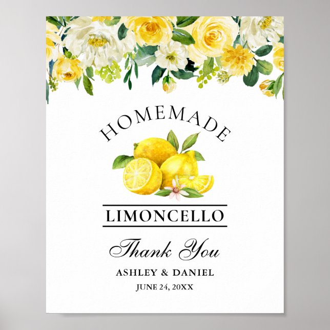 Póster Watercolor Floral Lemons Limoncello Boda (Frente)