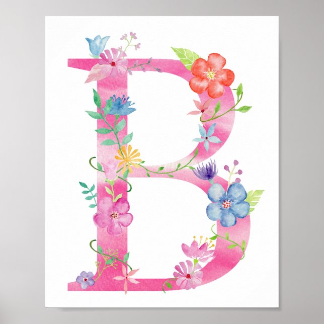 Póster Watercolor Floral Letter B Poster (Frente)