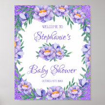 Watercolor Floral Purple Purpurina Baby Shower