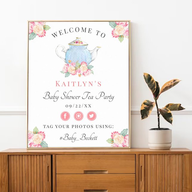 Póster Watercolor Floral Tea Fiesta | Bienvenida Baby Sho (Subido por el creador)