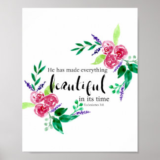 Póster Watercolor Flowers Bible Quote Calligraphy Chic