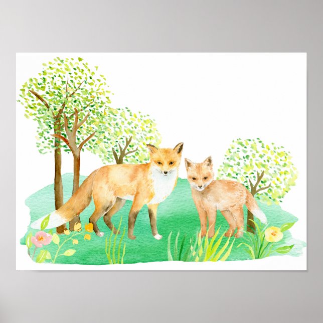 Póster Watercolor Fox and Kit Poster (Frente)
