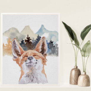 Póster Watercolor Fox Forest Nursery Child Woodland