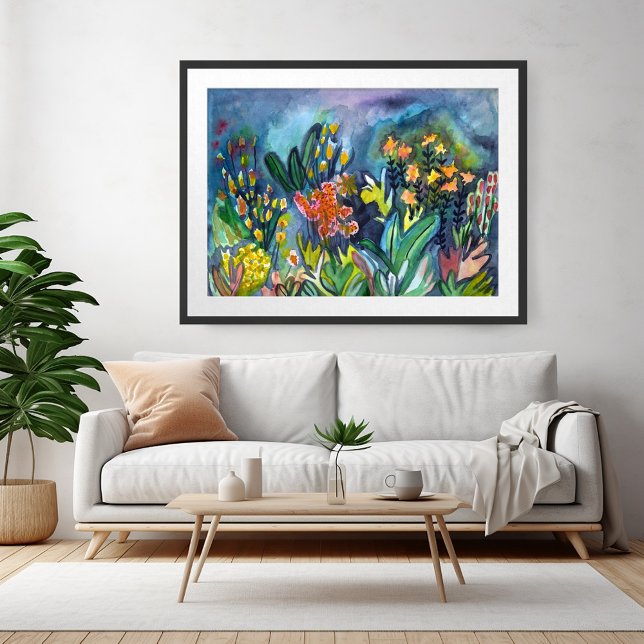 Póster Watercolor Garden Flores Art (Watercolor Garden Flowers Art Poster)
