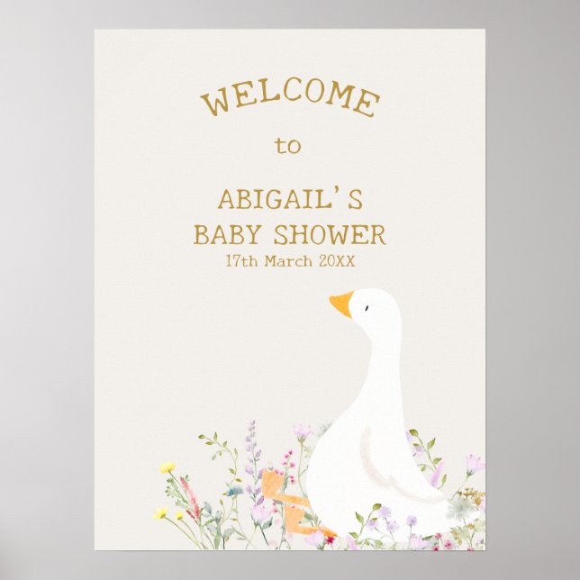 Póster Watercolor Goose Floral Baby Shower Welcome Sign (Frente)