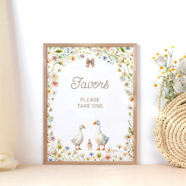 Póster Watercolor Goose Wildflower Baby Shower Favores