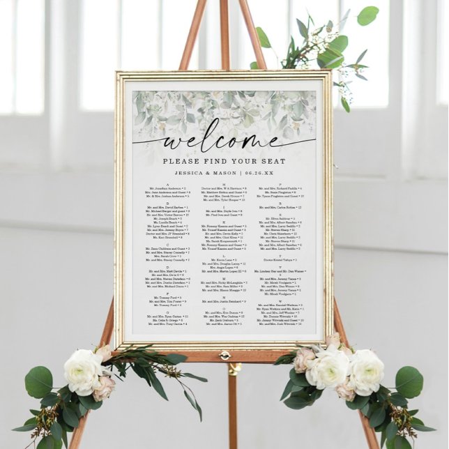 Póster Watercolor Greenery Gold Wedding Seating Chart (Subido por el creador)