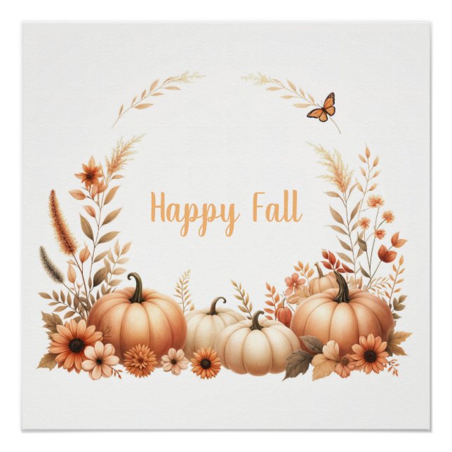 Póster Watercolor Happy Fall (Anverso)