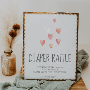 Póster Watercolor Hearts Baby Shower Diaper Raffle Rótulo