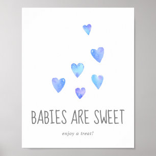 Póster Watercolor Hearts Boy Babies are Sweet Treat Sign