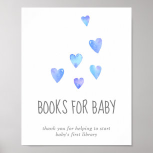 Póster Watercolor Hearts Boy Baby Shower Books para el be