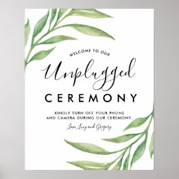 Póster Watercolor Hojas botánicas Rótulo Boda sin enchufa