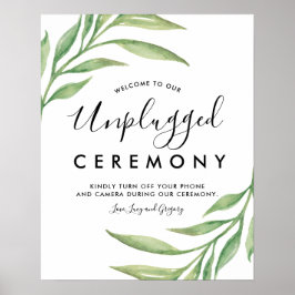 Póster Watercolor Hojas botánicas Rótulo Boda sin enchufa