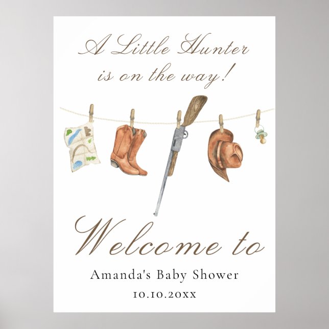 Póster Watercolor Hunter Baby shower Welcome (Frente)