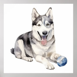 Póster Watercolor Husky Dog