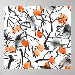 Póster Watercolor Ink Berries deja Ilustracion