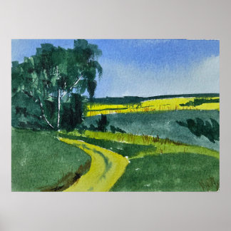 Póster Watercolor Landscape Painting 