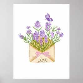 Póster Watercolor Lavender Bouquet in Envelope