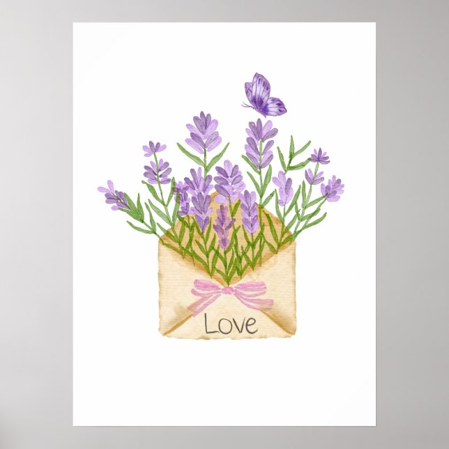 Póster Watercolor Lavender Bouquet in Envelope (Frente)