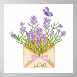 Póster Watercolor Lavender Bouquet in Envelope