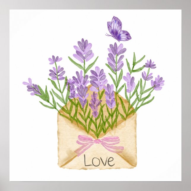 Póster Watercolor Lavender Bouquet in Envelope (Frente)