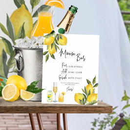 Póster Watercolor Lemons Wedding Shower Mimosa Bar Rótulo