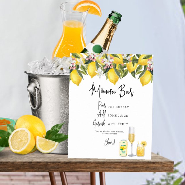 Póster Watercolor Lemons Wedding Shower Mimosa Bar Rótulo (Subido por el creador)