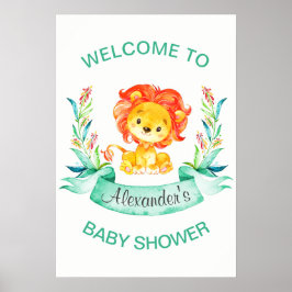 Póster Watercolor Lion Boy Baby Shower