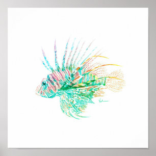 Póster Watercolor Lionfish Art Poster