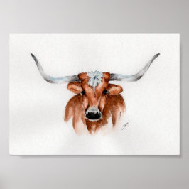 Póster Watercolor Longhorn