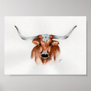 Póster Watercolor Longhorn