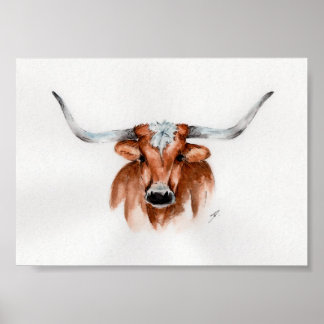 Póster Watercolor Longhorn