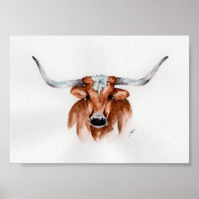 Póster Watercolor Longhorn (Frente)