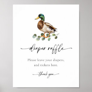 Póster Watercolor Mallard Duck Baby Shower Diaper Raffle