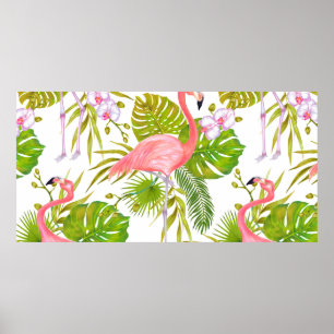 Póster Watercolor marker illustration of pink flamingo bi