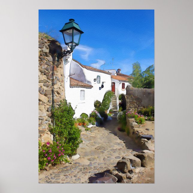 Póster Watercolor Mediterranean village (Frente)