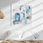 Póster Watercolor Mediterráneo Coastal Travel Wall Art<br><div class="desc">Trae el encanto del Mediterráneo a tu casa con el "Watercolor Mediterráneo Coastal Travel Wall Art." Esta impresionante obra de arte cuadrado captura una pintoresca escena callejera de Santorini, representada con delicadas técnicas acuáticas. Dominada por el azul celeste y los tonos blancos, esta pieza resume perfectamente la serenidad y el...</div>