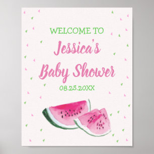 Póster Watercolor Melon Baby Shower Pink Green