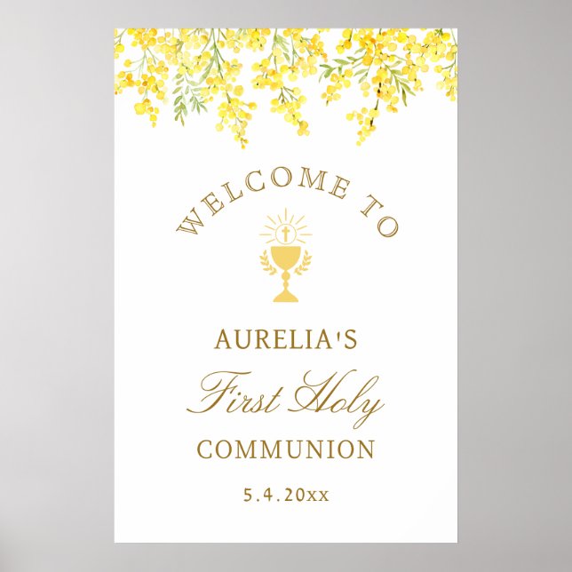 Póster Watercolor Mimosa First Communion Welcome (Frente)