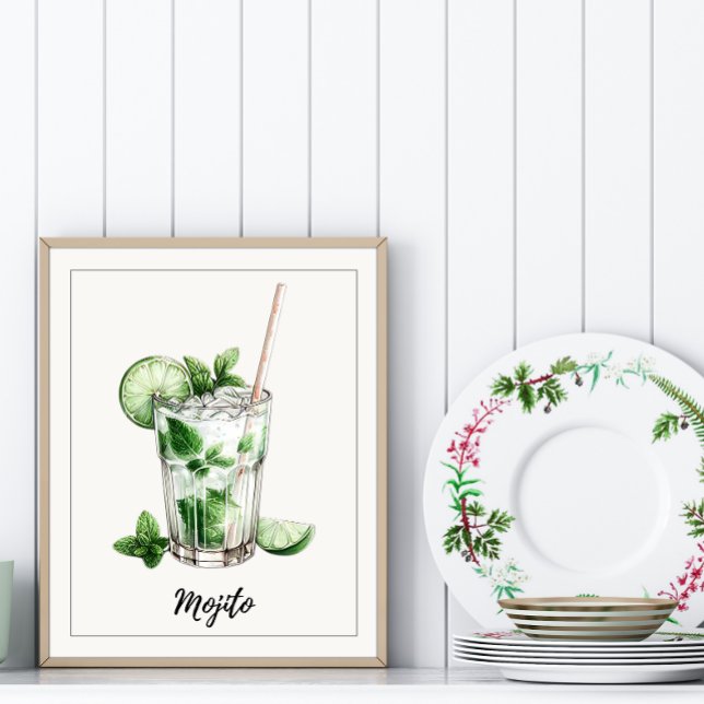 Póster Watercolor Mojito Cocktail Art Print Kitchbar (Subido por el creador)