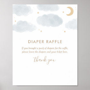 Póster Watercolor Moon Stars Baby Shower Diaper Raffle